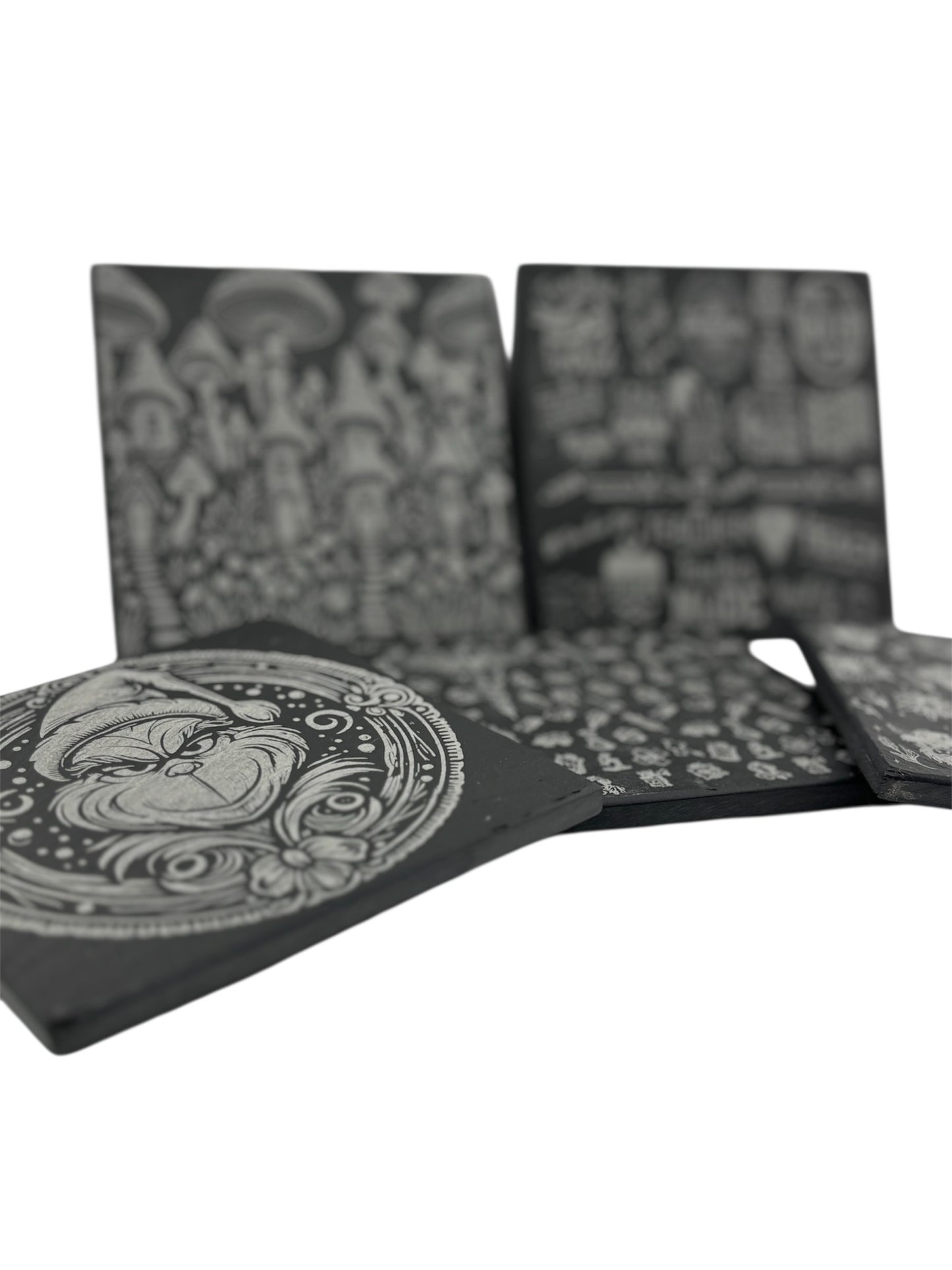 Engraved Black Slate Stone Square Coasters (Set of 4)