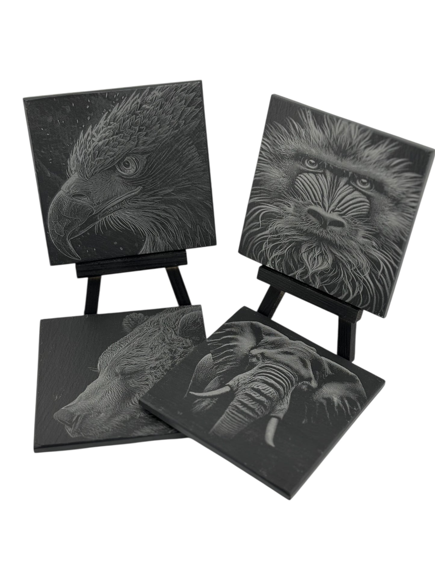 Engraved Black Slate Stone Square Coasters (Set of 4)