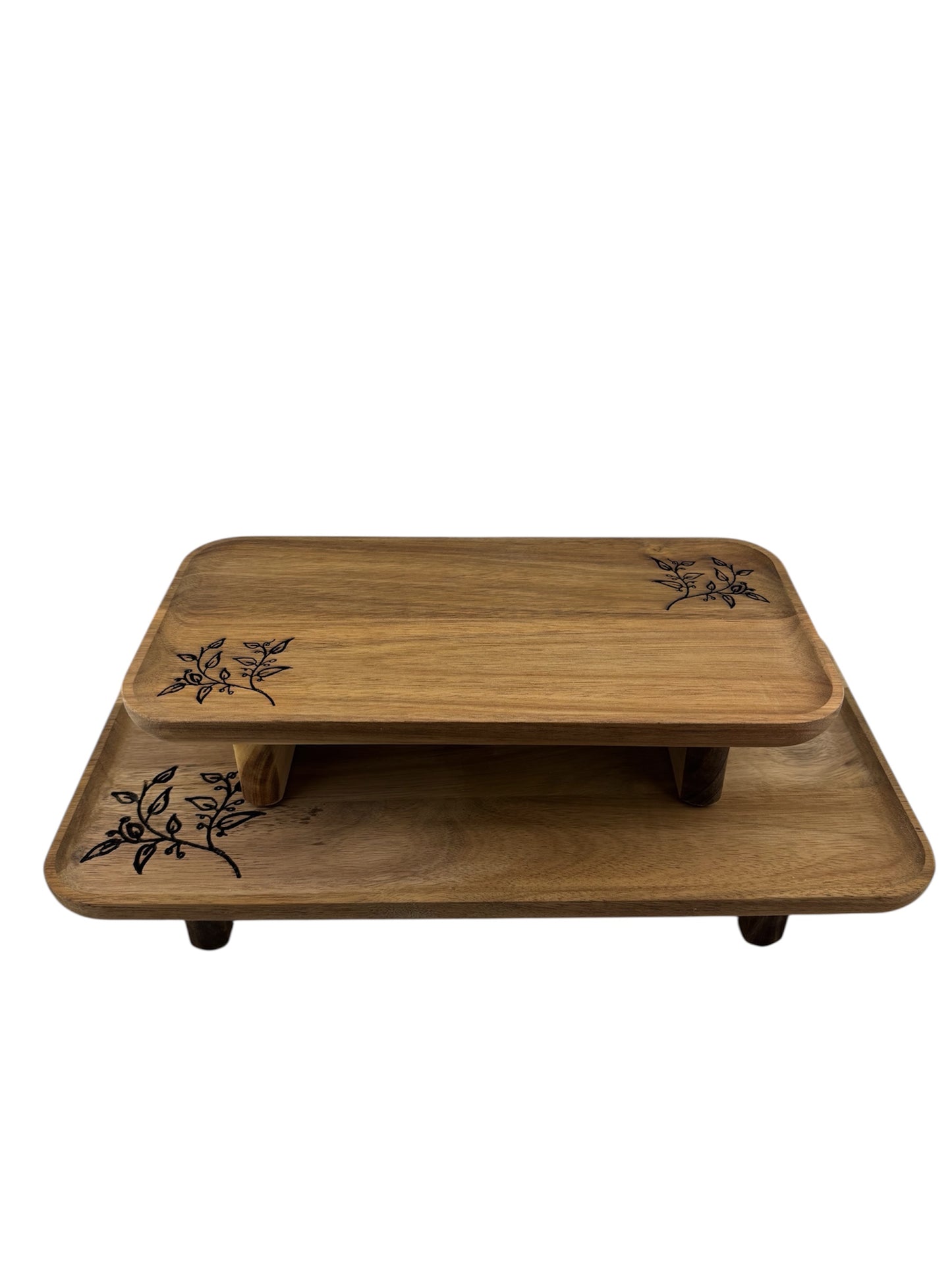 Engraved Acacia Wood Serving Tray – Rectangle Riser Style