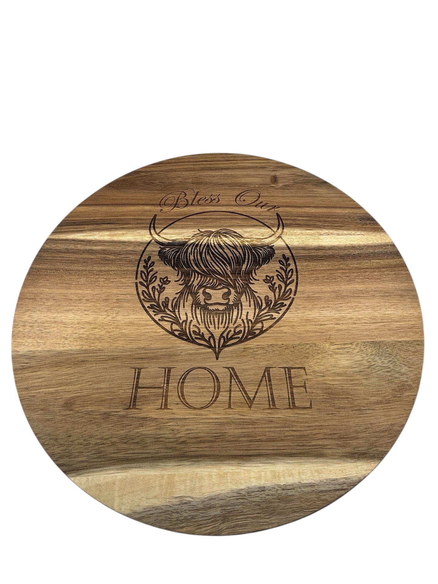 Engraved Round Acacia Wood Lazy Susan – Rotating Serving Tray