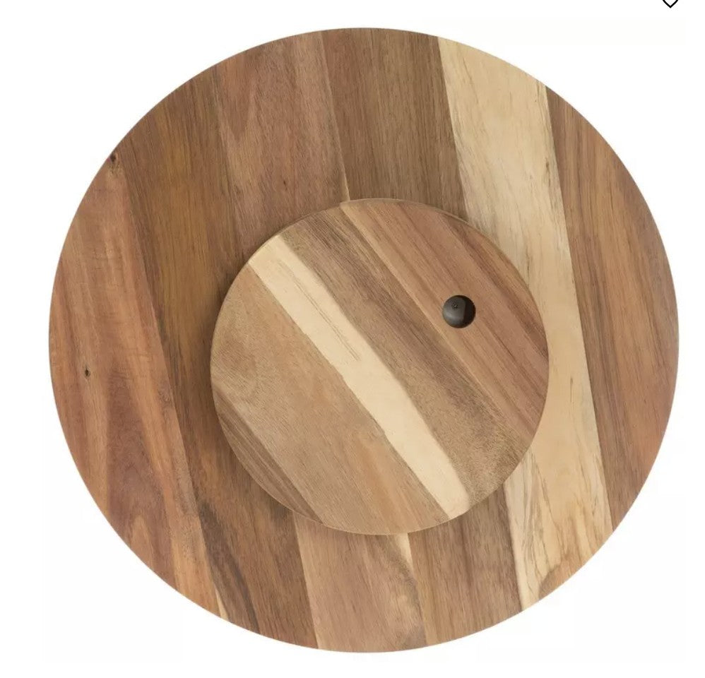 Engraved Round Acacia Wood Lazy Susan – Rotating Serving Tray