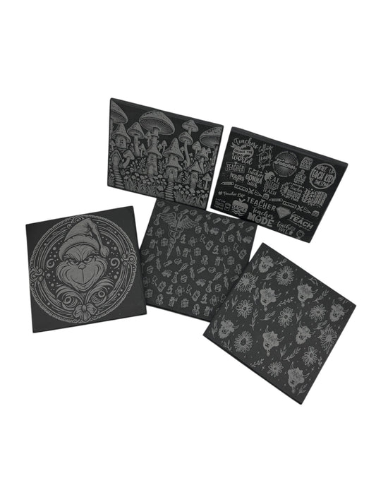 Engraved Black Slate Stone Square Coasters (Set of 4)