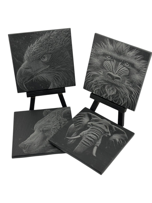 Engraved Black Slate Stone Coasters