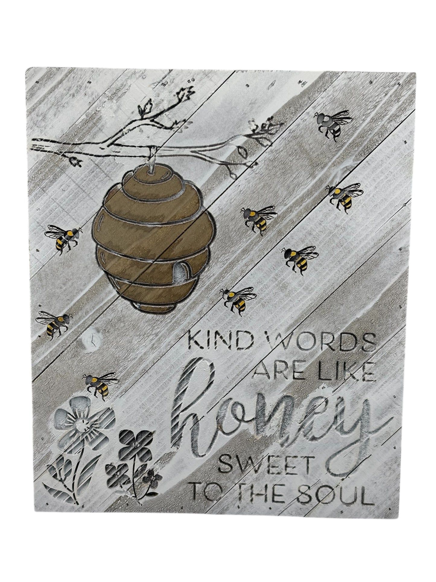 Rustic Engraved Bee Wall Decor – Farmhouse Style Wooden Sign