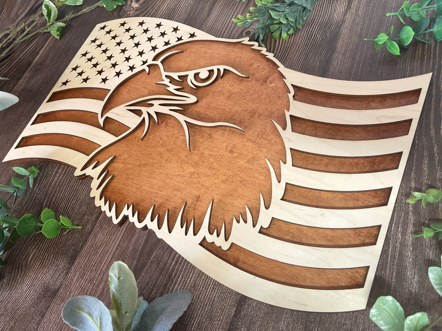 American Flag & USA Map Eagle Signage Decor