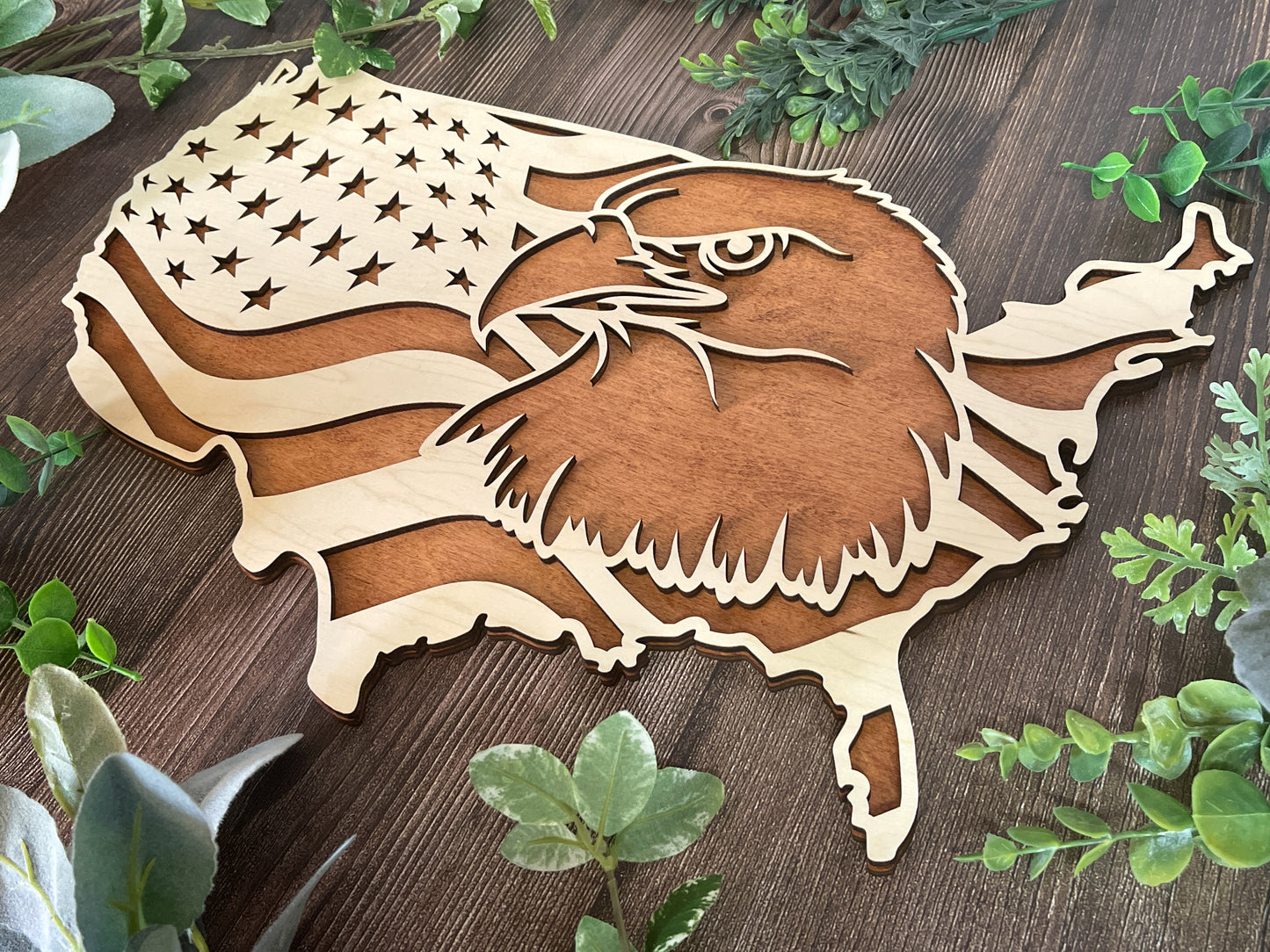 American Flag & USA Map Eagle Signage Decor