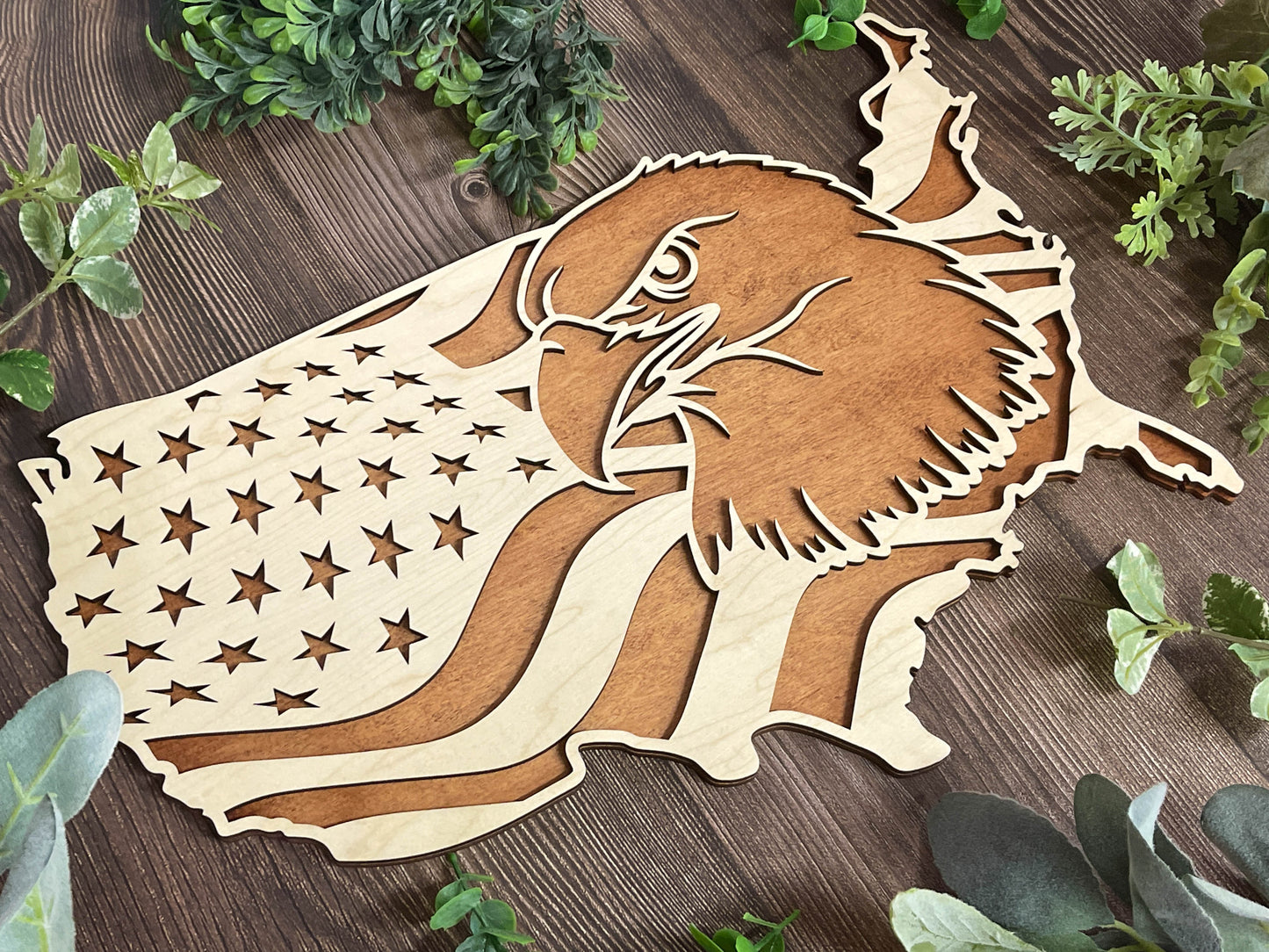 American Flag & USA Map Eagle Signage Decor