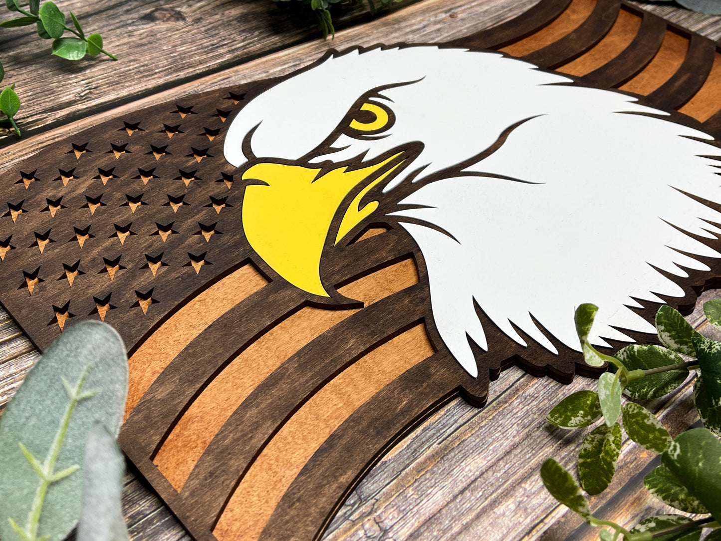 American Flag & USA Map Eagle Signage Decor