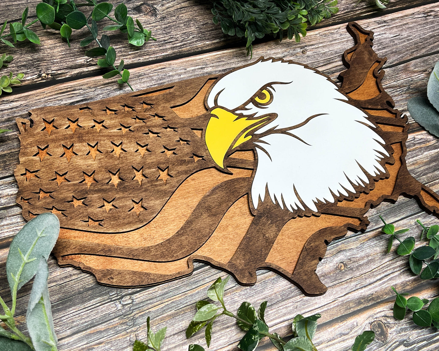 American Flag & USA Map Eagle Signage Decor