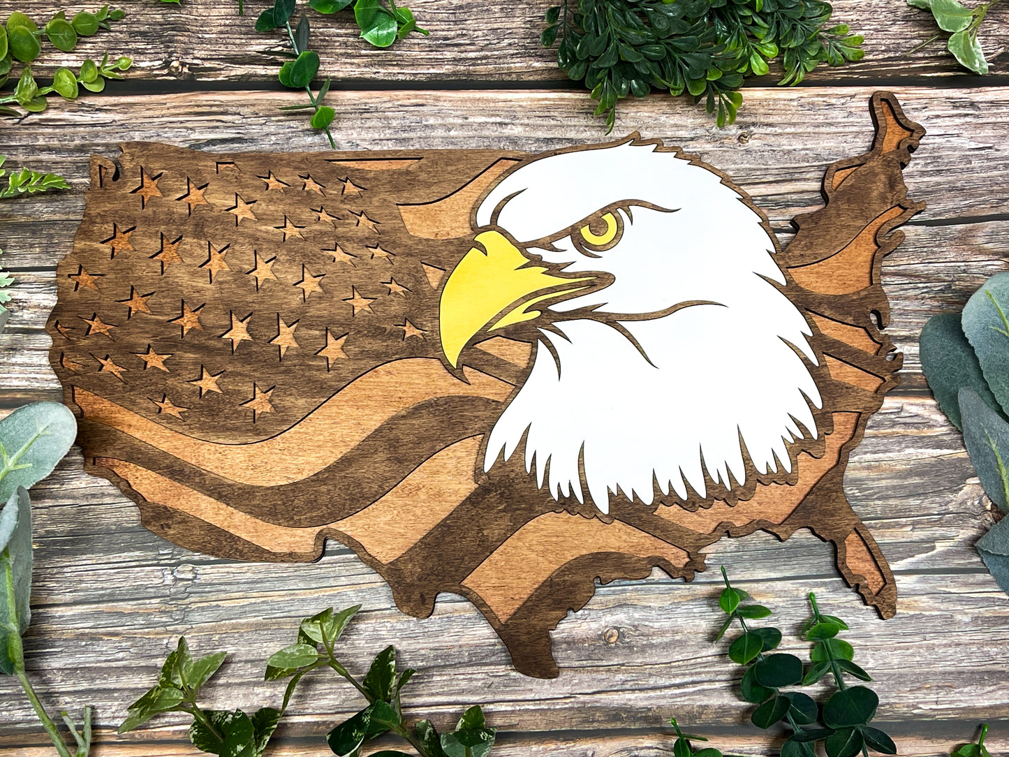 American Flag & USA Map Eagle Signage Decor