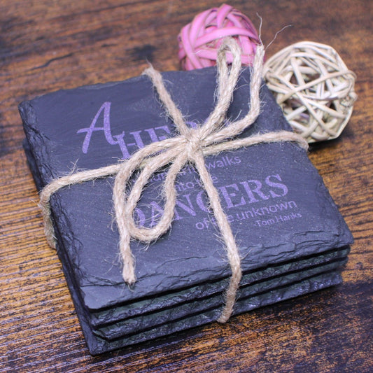 4 Pack Personalize Black Slate Stone Coasters