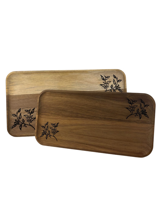 Engraved Acacia Wood Serving Tray – Rectangle Riser Style