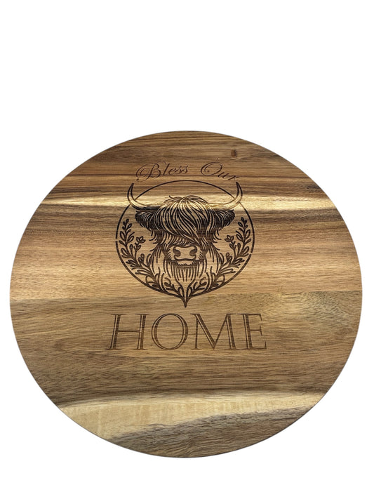 Engraved Round Acacia Wood Lazy Susan – Rotating Serving Tray